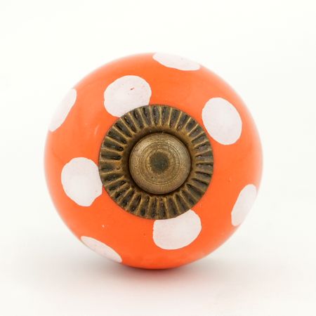 Orange White Polka Small Ceramic Cabinet Knob