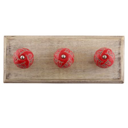 Red Calla Lily Brown Etched Ceramic Wooden Hook