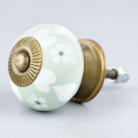 Sage Green Heart Ceramic Floral Wardrobe Knob Online
