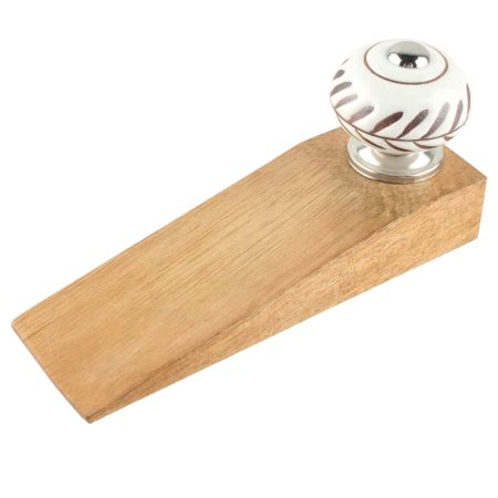 White Etched Ceramic Floral Door Stopper