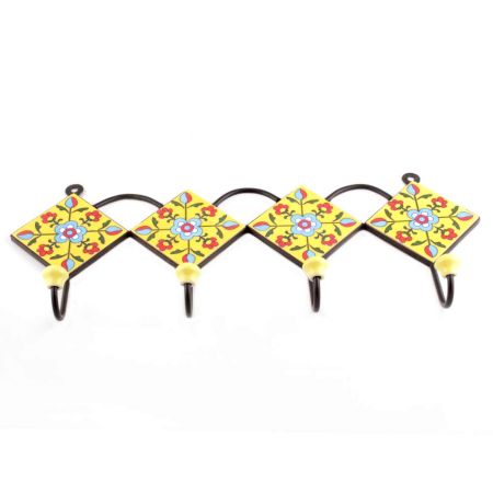 Yellow And Turquoise Tiny Flower Ceramic Tiles Hooks