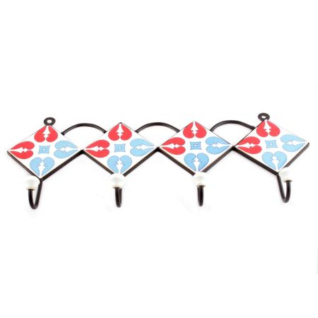Turquoise Ceramic Floral Tiles Hook