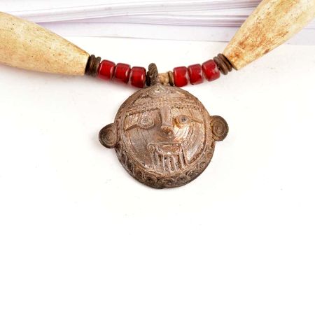 Tribal Single Man Face Mask Pendent Beaded Jewelery