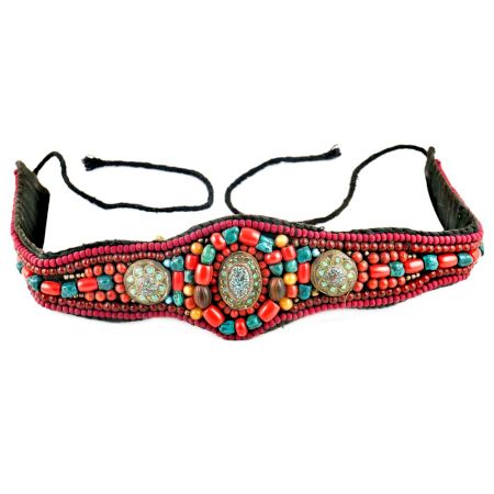 Himalayan Coral Pendent Turquoise Beaded Belt