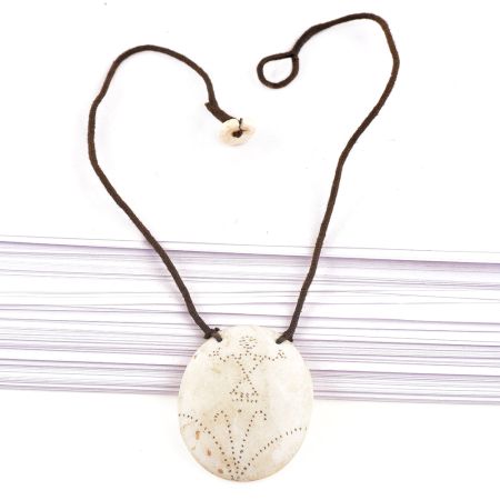 Engraved Tribal Design Sea Shell Pendant With Black Cord