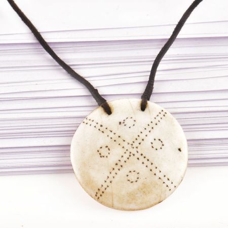 Engraved Geometric Design Sea Shell Pendant With Black Cord