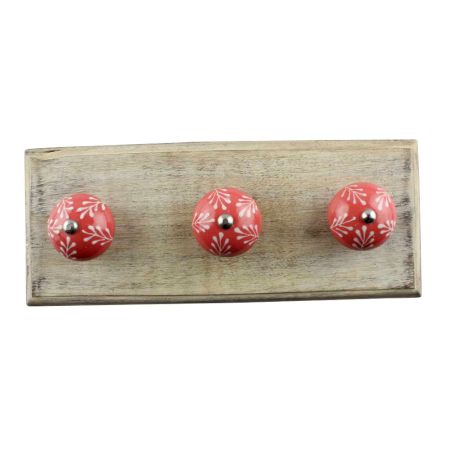 Old Red Base White Leaf Ceramic Wooden Hook 