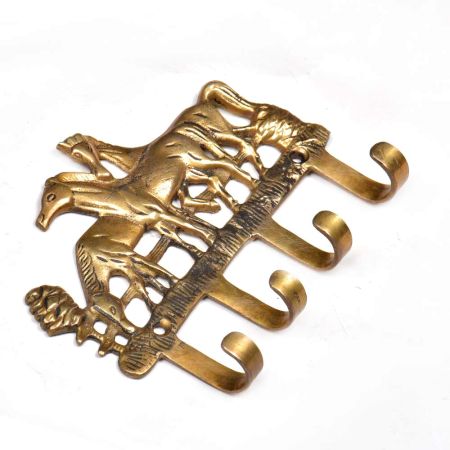 Vintage Brass Horse Hanging Four Key Ring Hook