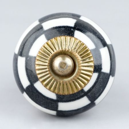 Black And White Ceramic Floral Dresser Knob