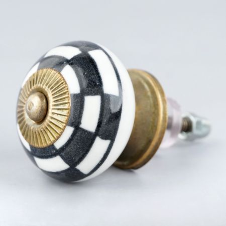 Black And White Ceramic Floral Dresser Knob
