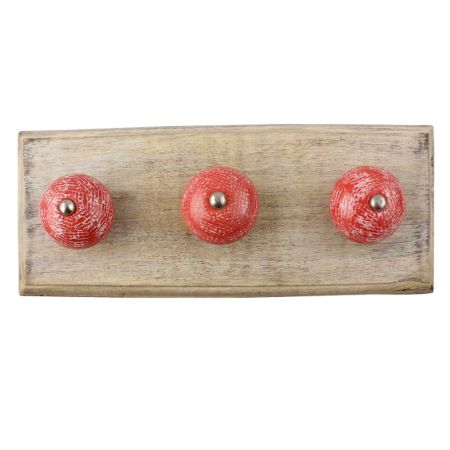 Red Ceramic Floral Wooden Hook
