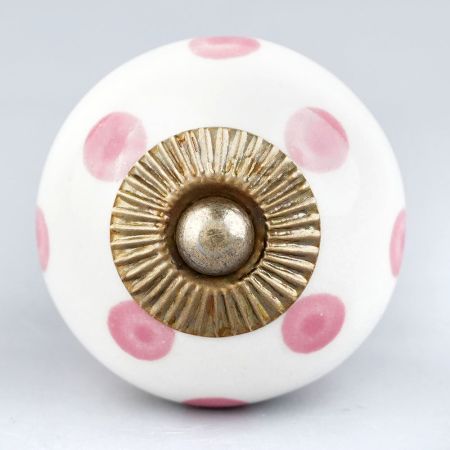 White Pink Dot Ceramic Drawer Knob