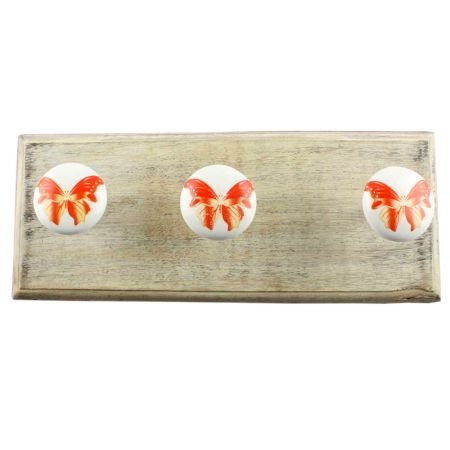 Red Butterfly Ceramic Wooden Hook