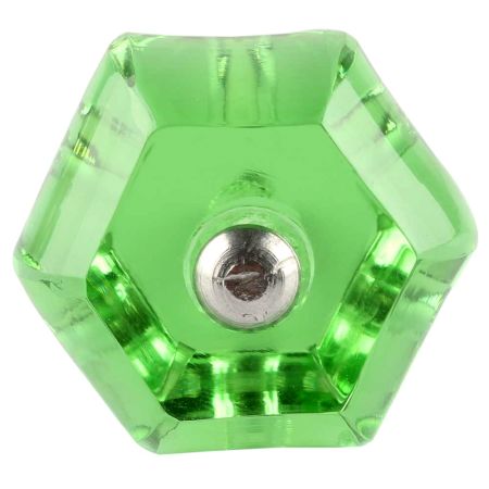 Hexagon Glass Cut Drawer Knob in Green