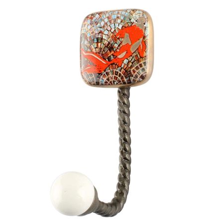 Gold Fish Square Ceramic Wall Hook in Antique Fitting