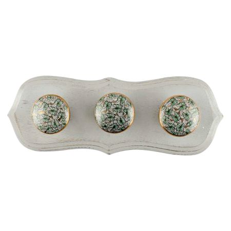 Green Butterfly Swarm Ceramic Wooden Hook in Grey Painted