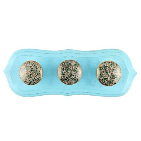 Turquoise With Green Butterfly Swarm Ceramic Wooden Hook