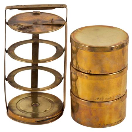 Brass Three Compartment Office Tiffin Box