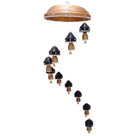 Wind Chime 10 Top 10 Double Bells Hanging In Black With Brass