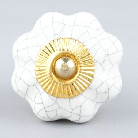 White Crackle Ceramic Melon Cabinet Knob