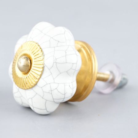 White Crackle Ceramic Melon Cabinet Knob