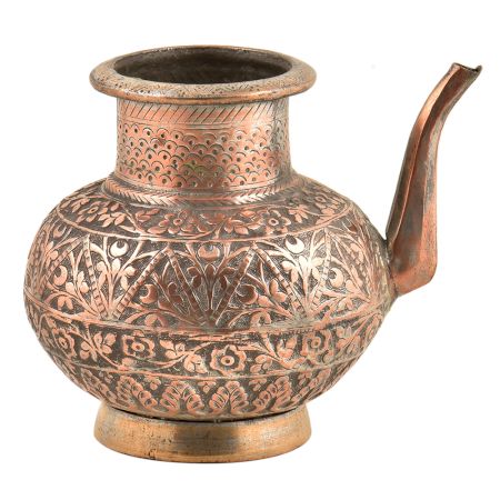 Engraved Leaves Design Engraved Copper Water Pot With A Spout