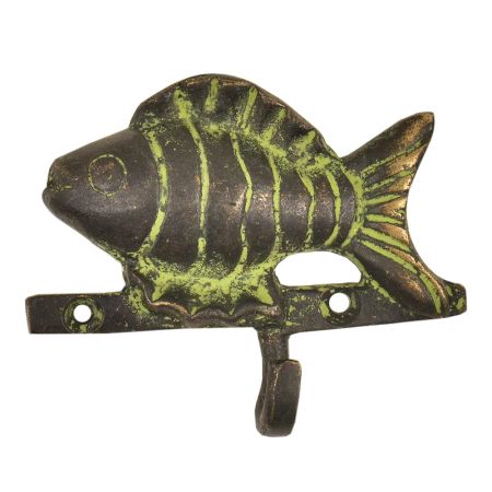 Brass Fish Wall Coat Hook With Patina