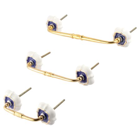 Navy Blue Solid Gold Line Ceramic Bridge Handles