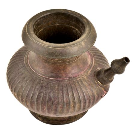Brass Handmade Ribbed Bulbous Form Holy Water Pot With Spout