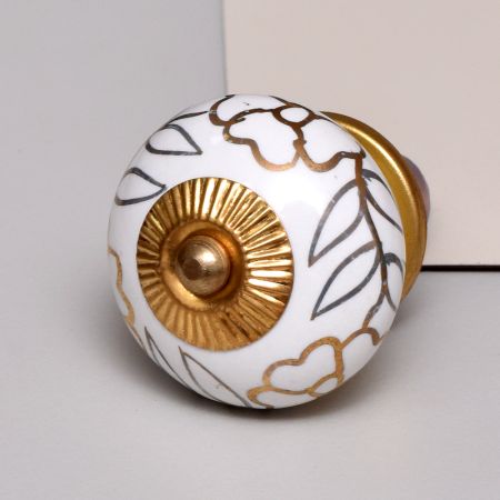 White Gold Fine Leaf Round Cabinet Knob