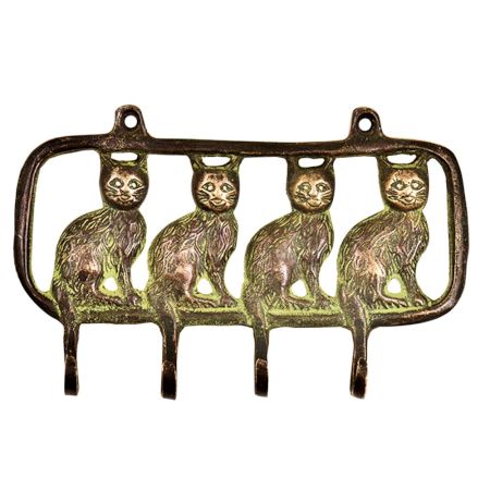 Four Sitting Cats In A Row Framed Wall mounted Wall Hook