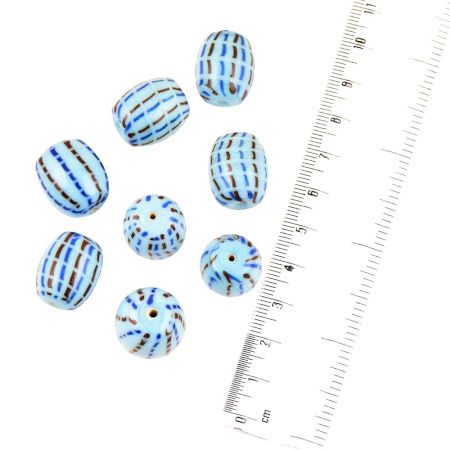 Blue Loose Jewelry Glass Beads Breaking Lines Texture (12 in Pack)