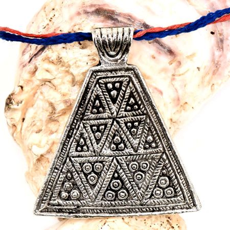 Handmade Silver Aluminum Metal Triangle Pyramid Naga Tribal Pendant Necklace