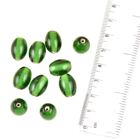 Hand made Green  Barrel Oval Shape Glass Jewelry Beads For Making Jewelry (12 in Pack)