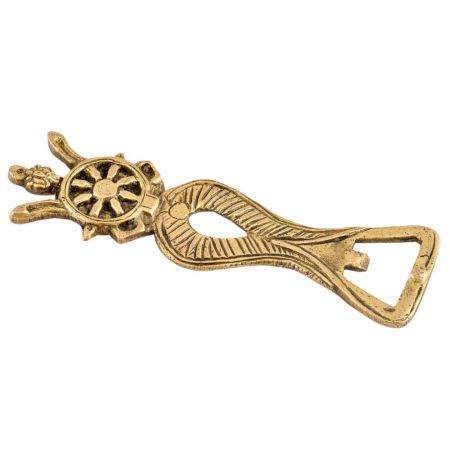 Brass Bottle Opener With Wheel and Flower on Top