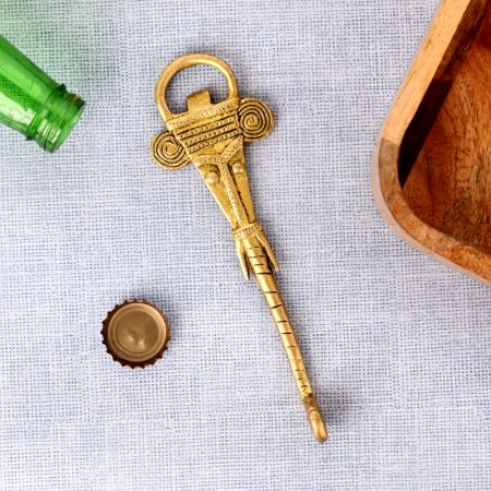 Brass Bottle Opener With Tribal Elephant Face