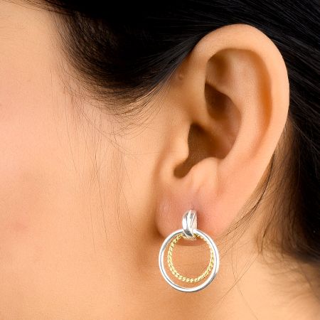 Twin Hook 92.5 Sterling Silver Dangler Earrings With Gold Plating