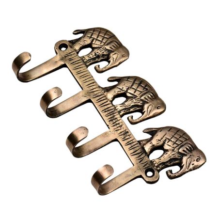 Handmade Three Brass Elephants Four Wall Hook For Home Decoration