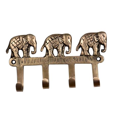Handmade Three Brass Elephants Four Wall Hook For Home Decoration