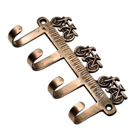 Handcrafted Three Brass Racer Bicycles Four Wall Hook