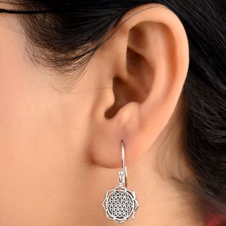 92.5 Sterling Silver Earrings in Floral Circular Sacred Flower Of Life Design