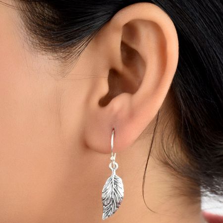 Small Leaf Engraved  92.5 Sterling Silver Earrings For Daily Wear