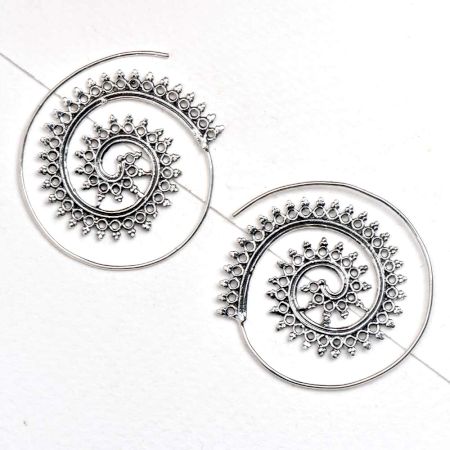Spiral Drop 92.5 Sterling Silver Earrings With Leaf design