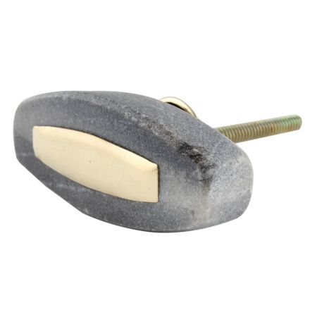 Oval Grey Stone with Brass Plates Knobs