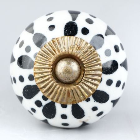White & Black Ceramic Floral Knob