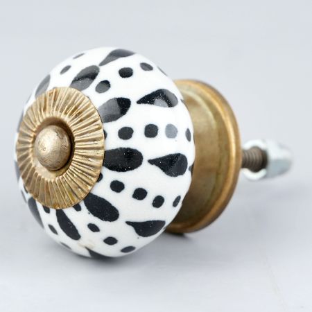 White & Black Ceramic Floral Knob