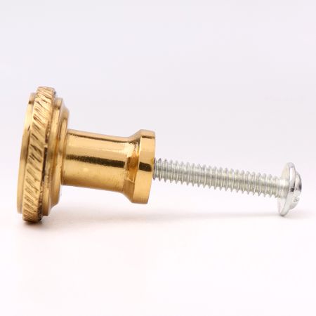 Round Beaded Brass Cabinet Door Pull Knobs In Golden Color