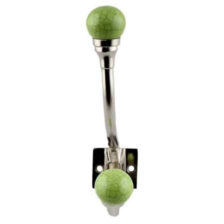 Lime Green Crackle Ceramic Iron Hooks