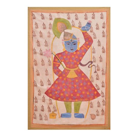 Colourful Sreenathji Portrait Painting With Floral Motifs