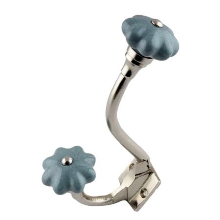 Grey Crackle Melon Ceramic Silver Iron Hook